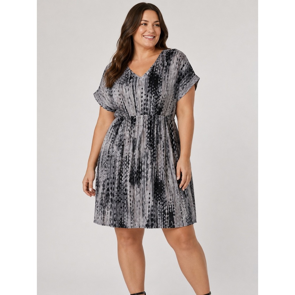 Soma Cool Nights Sleep Dress Women Large Grey Black Abstract V-Neck Nightgown